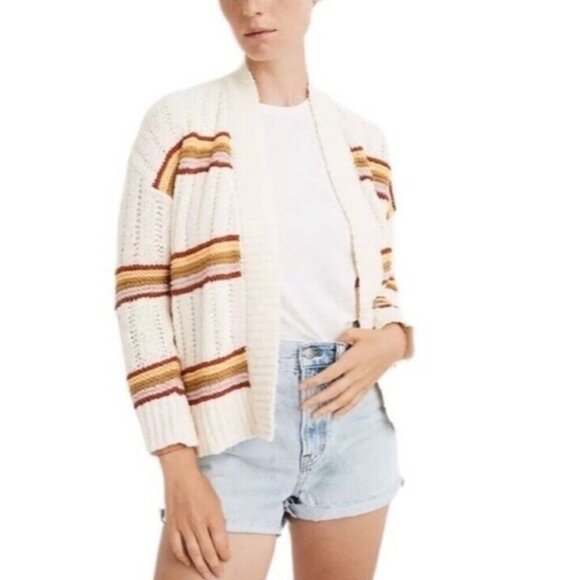 Madewell Striped Diaz Open Front Cardigan Cotton Blend Women's Sweater Sz M - Picture 1 of 11
